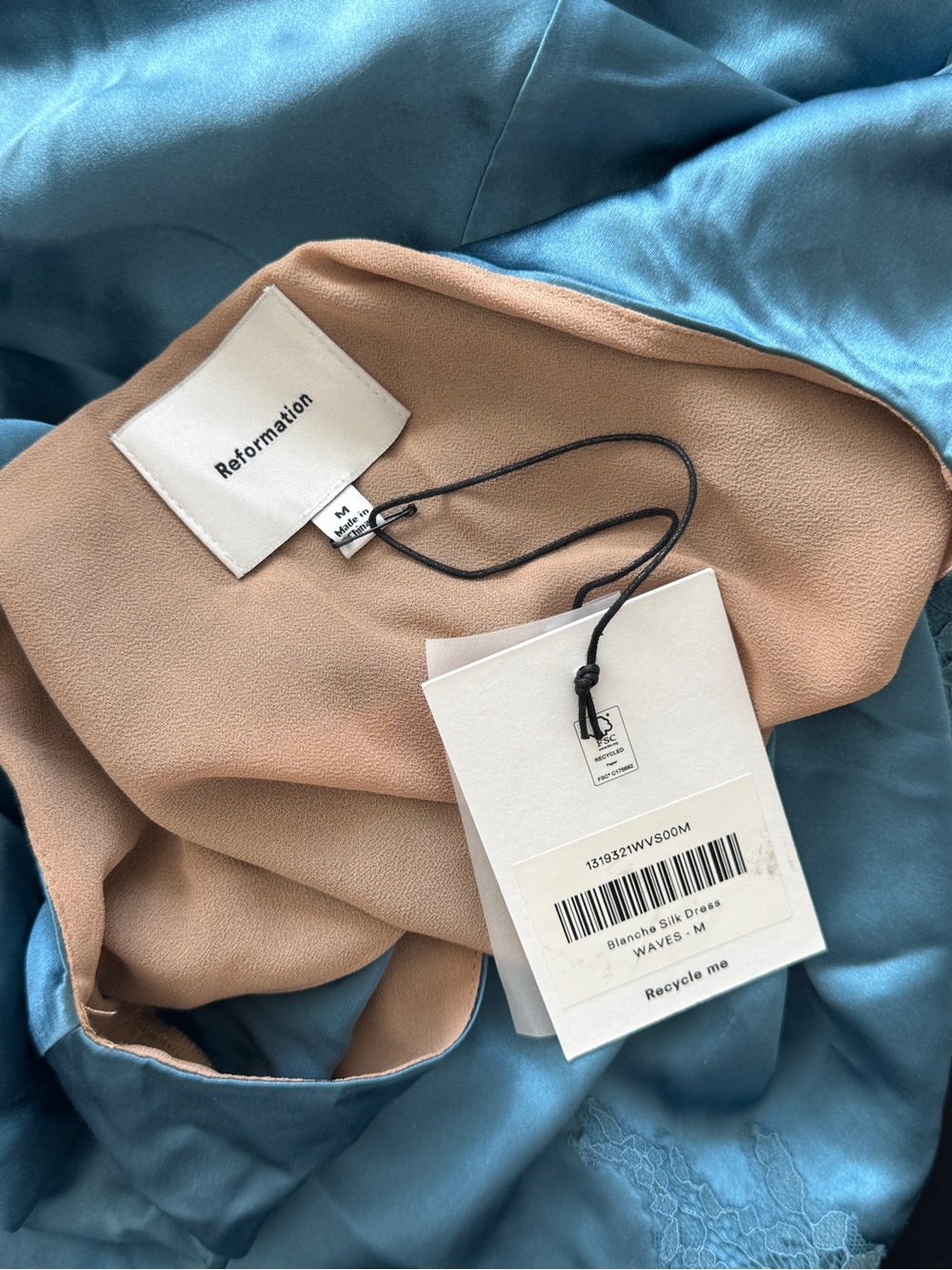 REFORMATION Blanche Silk Dress in Waves - Picture 4 of 7